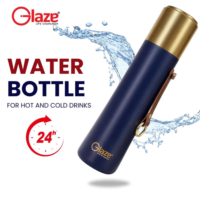 Glaze Water Bottle 304 Stainless Steel Vacuum Insulated Hot & Cold Leak-Proof 500ml Blue - Image 2